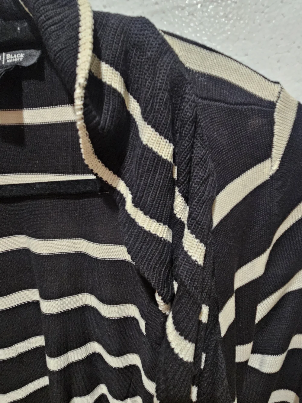 WHBM Black & White Striped Open-Front Women's Cardigan Sweater Size Small Silk B